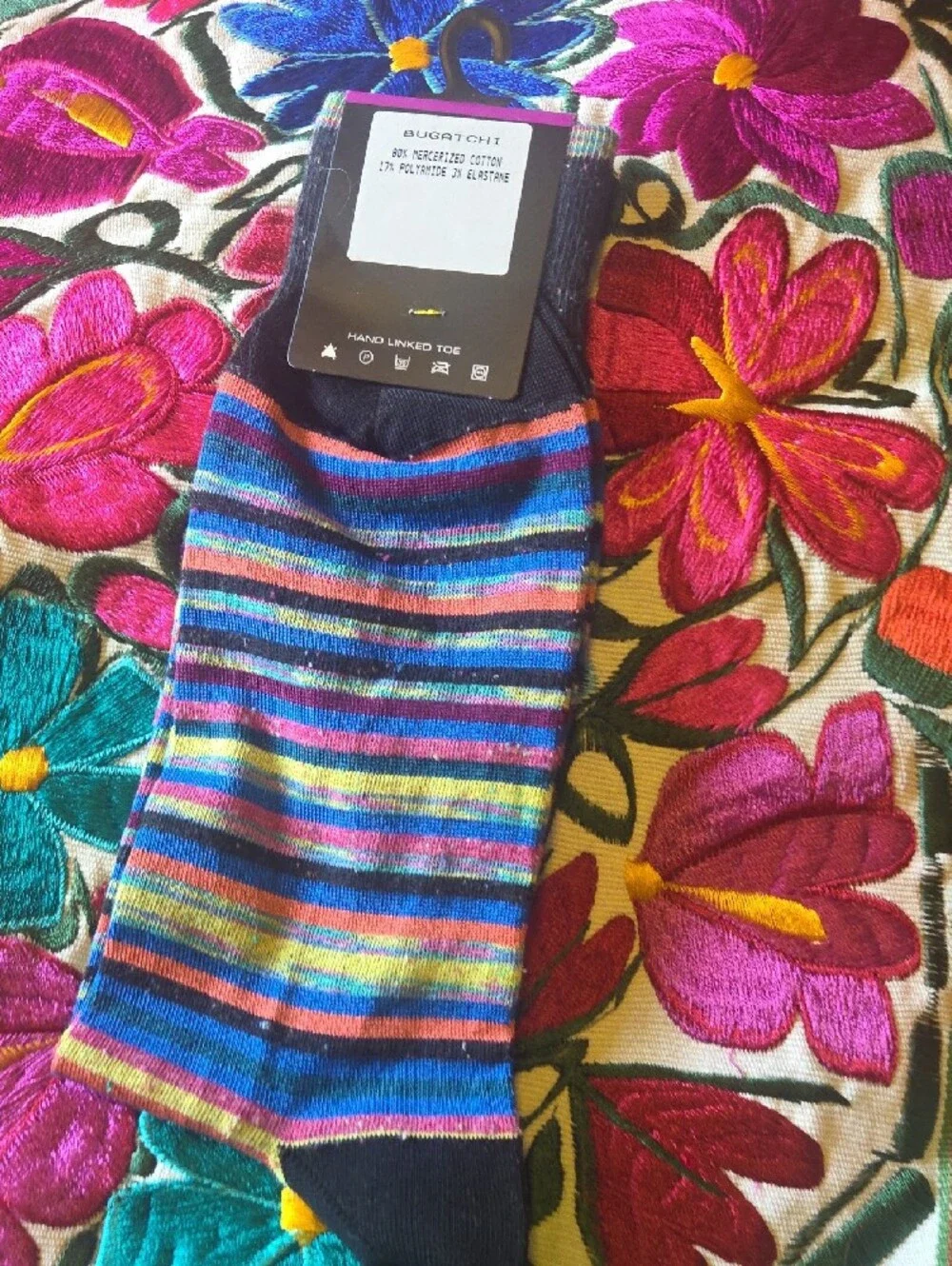 Bugatchi Black Polka Dot & Multicolor Striped Dress Socks - Two-Pairs